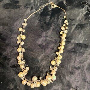 Faux Pearl and bead with silver wire necklace 16"